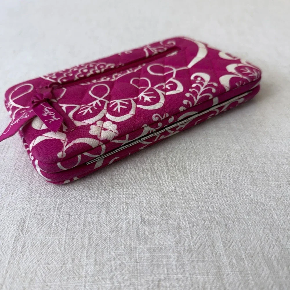 Vera Bradley Quilted Magenta White‎ Floral Double Frame Wallet Clutch 8x5